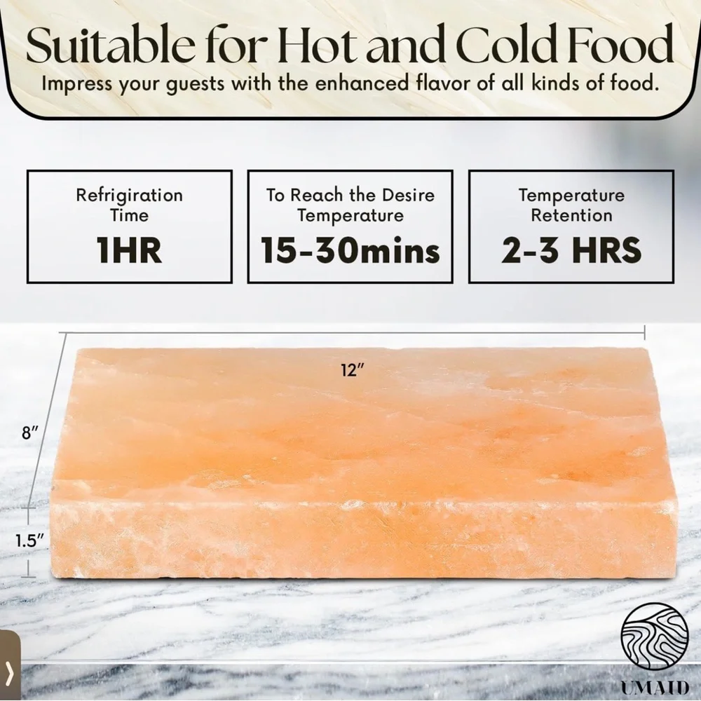 NWT UMAID Himalayan Salt Block Cooking Plate with Metal Tray